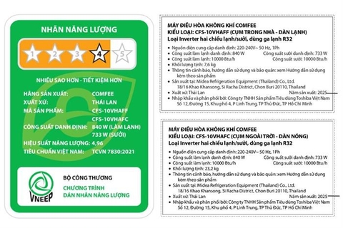 Điều hoà 2 chiều Comfee 10000btu Inverter 1 HP CFS-10VHAFF