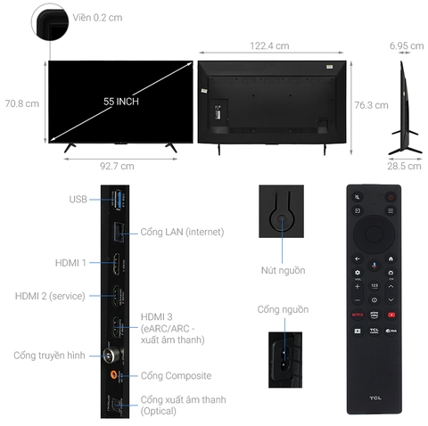 Google Tivi QLED TCL AI 4K 55 inch 55P7K
