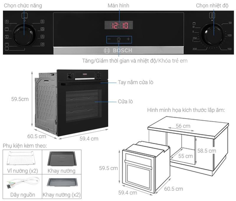 Lò nướng âm 71 lít Bosch HBS534BB0B