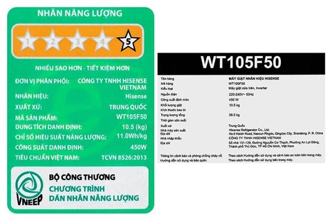 Máy giặt Hisense Inverter 10.5 kg WT105F50