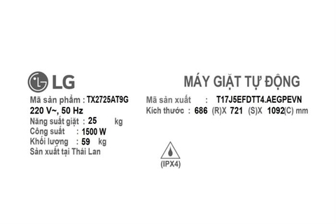 Máy giặt LG Inverter 25 kg TX2725AT9G