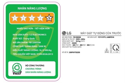 Máy giặt LG AI DD Inverter 9 kg FB1209S5M