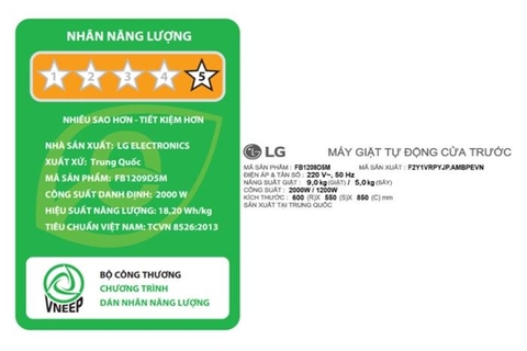 Máy giặt sấy LG Inverter giặt 9 kg - sấy 5 kg FB1209D5M
