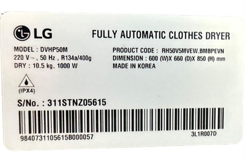 Máy sấy bơm nhiệt LG 10.5 kg DVHP50M