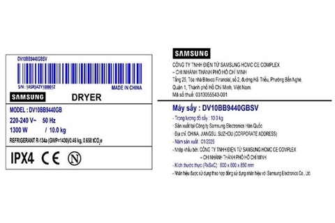 Máy sấy bơm nhiệt Samsung 10 Kg DV10BB9440GBSV