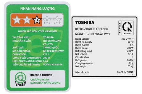 Tủ lạnh Toshiba Inverter 471 lít Multi Door GR-RF606WI-PMV(60)-AG