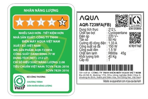 Tủ lạnh Aqua Inverter 212 lít AQR-T239FA(FB)