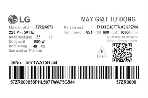 Máy giặt LG Inverter 22 kg T2522AX7G