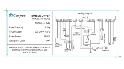 Máy Sấy Quần Áo Casper 8Kg TD-80CGB
