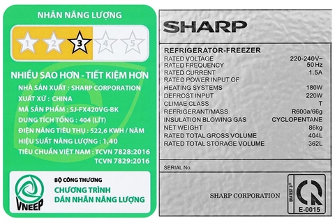 Tủ lạnh Sharp Inverter 362 Lít SJ-FX420VG-BK