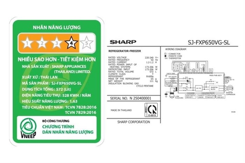 Tủ lạnh Sharp Inverter 572 lít SJ-FXP650VG-SL