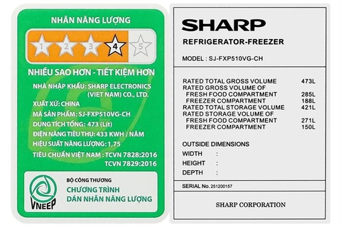 Tủ lạnh Sharp Inverter Multi Door 421 lít SJ-FXP510VG-CH