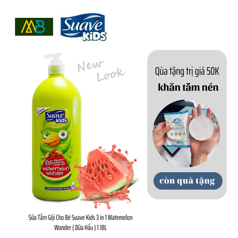 Sữa Tắm Gội Cho Bé Suave Kids 3 in 1 Watemelon Wonder ( Dữa Hấu ) 1.18L