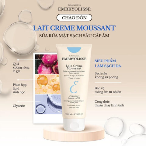 Sữa Rửa Mặt Embryolisse Làm Sạch Sâu, Chống Oxy Hóa 200ml Lait-Creme Moussant