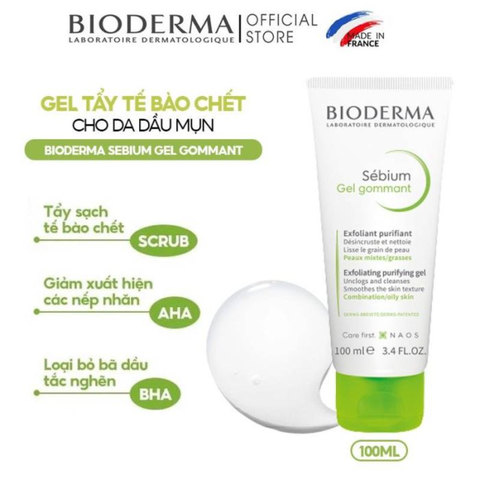 Tẩy Tế Bào Chết Bioderma Dành Cho Da Dầu, Hỗn Hợp 100ml Sebium Gel Gommant