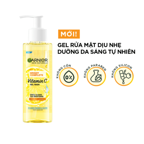 Gel Rửa Mặt Garnier Vitamin C Sạch Sâu Dịu Nhẹ Sáng Da 120ml Bright Complete Vitamin C Gel Wash Skincare