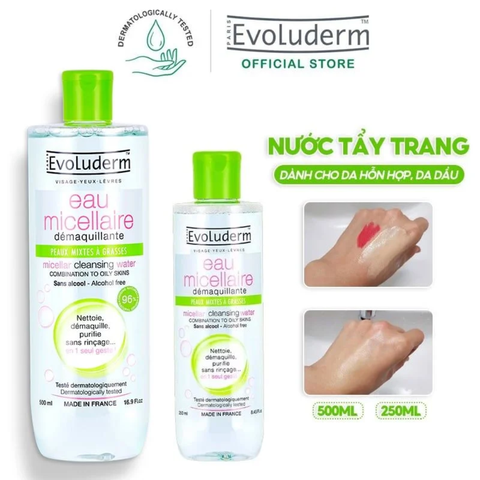 Nước Tẩy Trang Evoluderm Cho Da Hỗn Hợp, Dầu Mụn 500ml