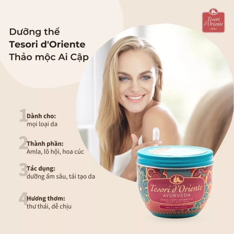Kem Dưỡng Thể Hương Nước Hoa Ayurveda 300gr Tesori d'Oriente
