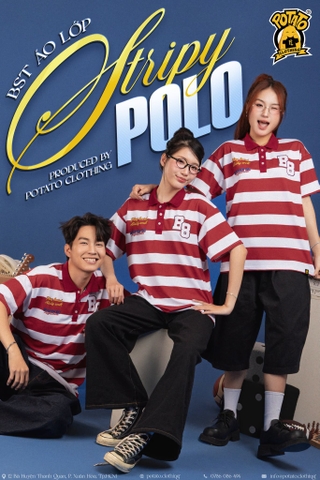 BST Áo lớp Stripy Polo sọc đỏ