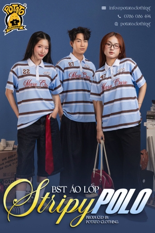 BST Áo lớp Stripy Polo sọc xanh dương