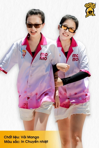 Áo sơ mi đồng phục đi biển trắng hồng