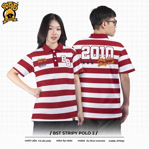 BST Áo lớp Stripy Polo sọc đỏ