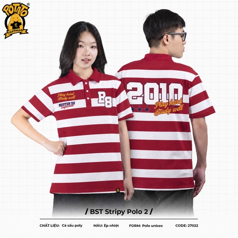 BST Áo lớp Stripy Polo sọc đỏ