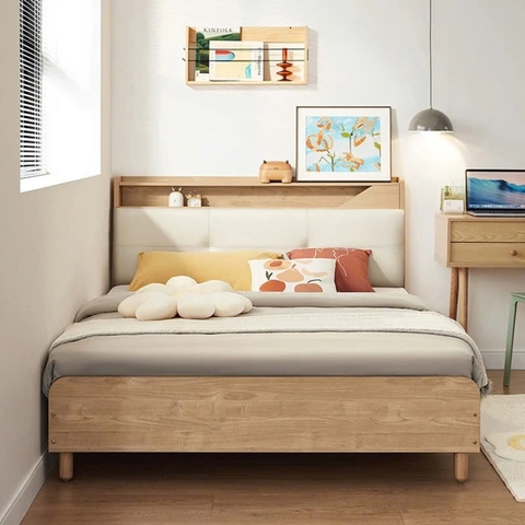 Giường Ngủ Hiện Đại Đầu Bọc Nệm Gỗ Tự Nhiên