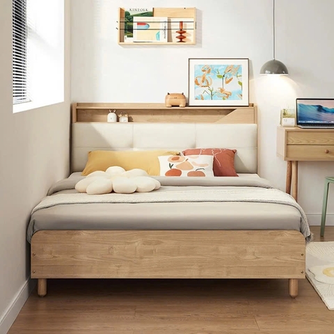 Giường Ngủ Hiện Đại Đầu Bọc Nệm Gỗ Tự Nhiên