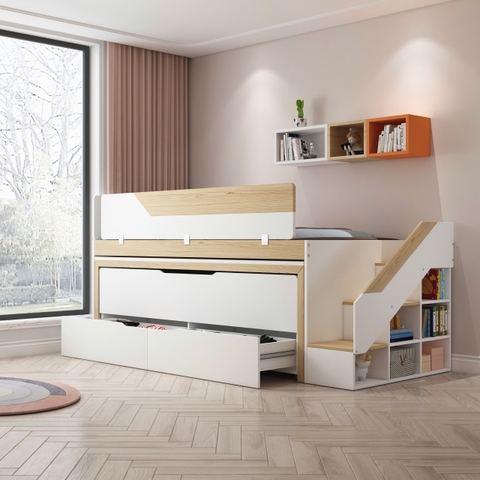 Giường tầng thông minh xếp gọn có hộc tủ và bàn học TM01