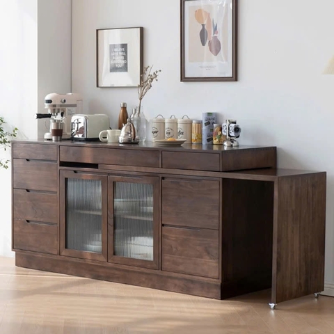 Tủ Bếp Đa Năng Gỗ MDF Cửa Kính Sọc Mờ