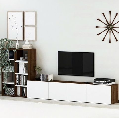 Kệ Tivi Gỗ Hiện Đại Kết Hợp Tủ Trang Trí