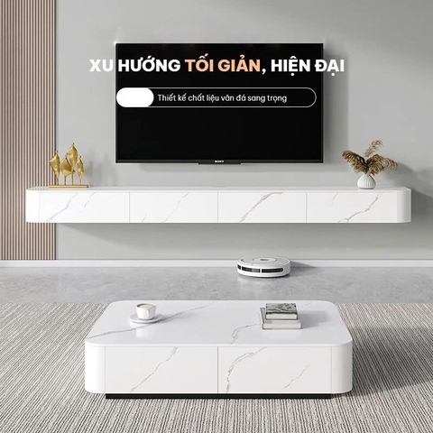 Kệ Tivi Hiện Đại Mặt Vân Đá Trắng Sang Trọng