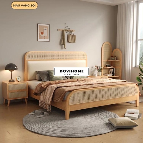 Giường Gỗ Tựa Mây Thiết Kế Sang Trọng M43