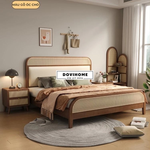 Giường Gỗ Tựa Mây Thiết Kế Sang Trọng M43