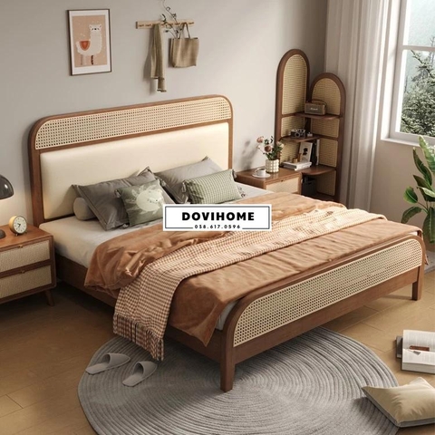 Giường Gỗ Tựa Mây Thiết Kế Sang Trọng M43