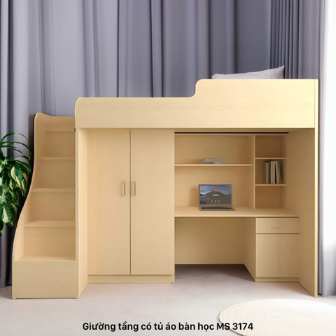 Giường Tầng Thông Minh Kết Hợp Bàn Học Và Tủ Áo GT174