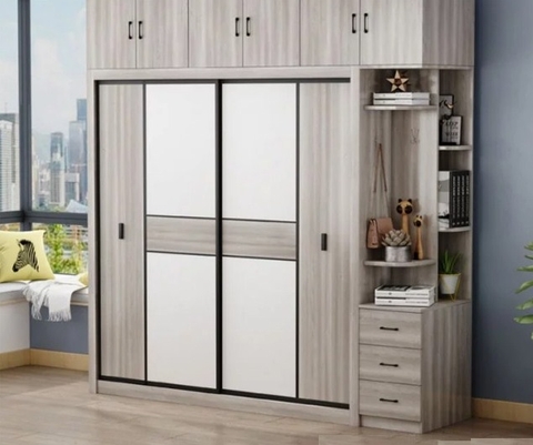 Tủ Quần Áo Cửa Lùa Hiện Đại Kèm Kệ Trang Trí Đa Năng