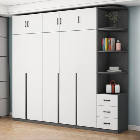 Tủ Quần Áo Hiện Đại Đa Năng 5 Cánh Kết Hợp Kệ Trang Trí