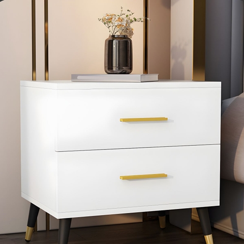 Tủ Giường Màu Trắng Hai Ngăn Kéo Chân Chéo