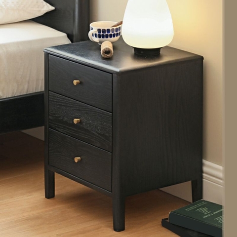 Tủ Giường Gỗ 3 Ngăn Kéo Màu Đen Than Cổ Điển