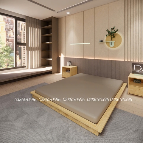 Giường gỗ M14 - Giường bệt gỗ Thông đơn giản