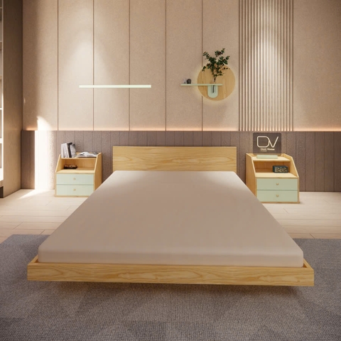 Giường gỗ DV4 - Giường ngủ Decor có tựa đầu phong cách tối giản