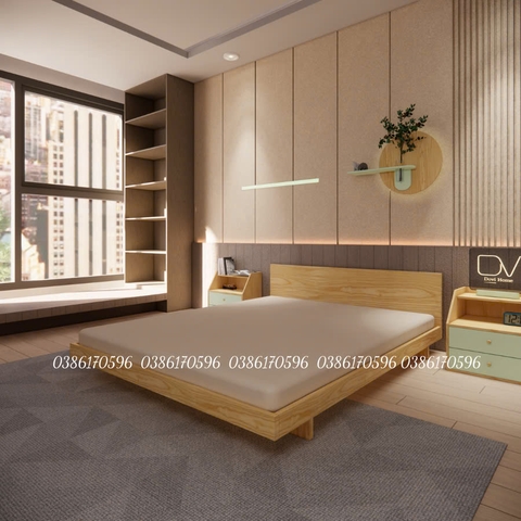 Giường gỗ DV4 - Giường ngủ Decor có tựa đầu phong cách tối giản