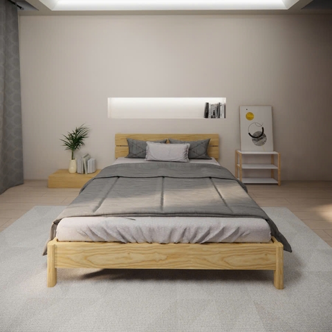 Giường gỗ DV11- Giường ngủ Decor có tựa đầu tối giản làm từ gỗ thông nhập khẩu