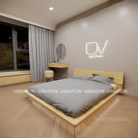Giường gỗ DV1- Giường ngủ Decor có tựa đầu