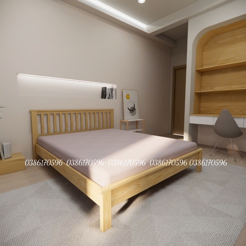 Mẫu giường M35 Giường gỗ kết hợp tựa nan dọc