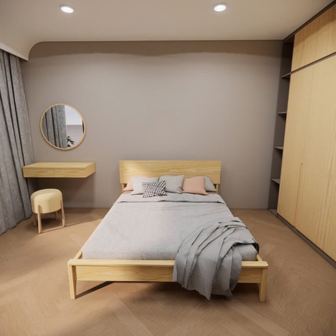 Giường gỗ mã M30A - Giường ngủ Decor có tựa đầu để đồ đa năng làm từ gỗ thông nhập khẩu