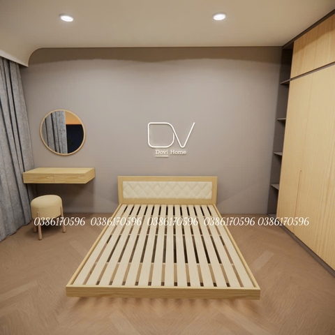 Giường gỗ bay mã M25 - Giường ngủ Decor có tựa đầu bọc nệm Sofa phong cách tối giản