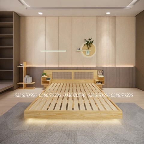 Mẫu giường tựa kết hợp mây và 2 Tab (Mã M24)